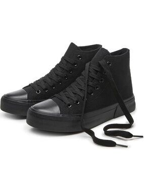 Full Black High Top Canvas Sneakers for Women - Stylish Fashion Walking Shoes